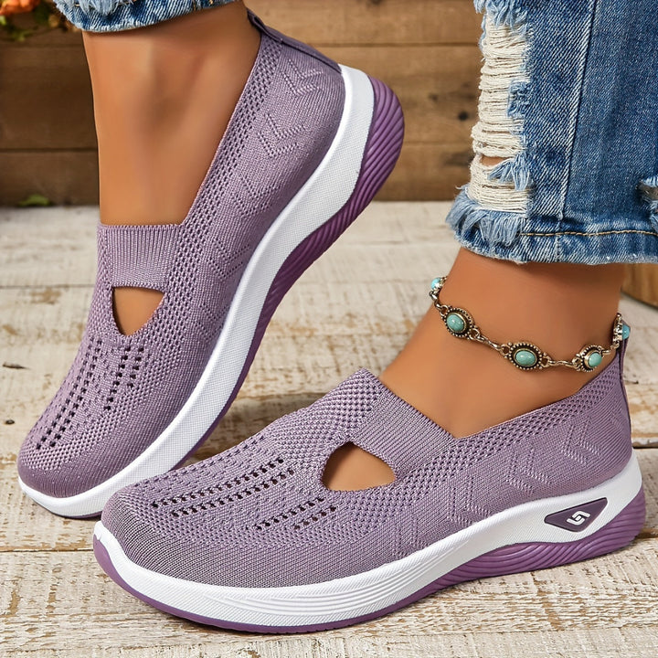 Dame Strikkede Slip-On Sneakers - Platform Gå-sko med Udskæringe