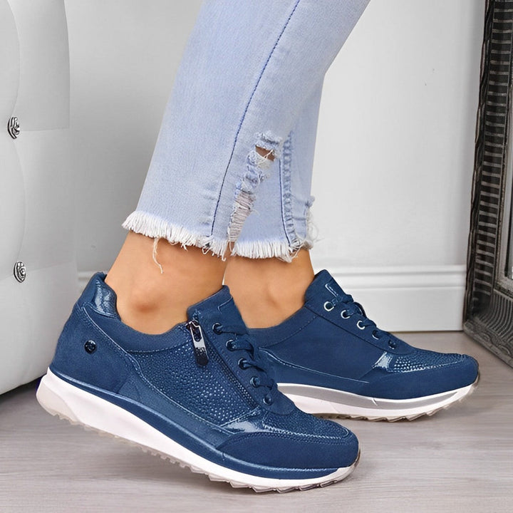 Dame Wedge Sneakers Med Snørebånd - Lynlås I Siden