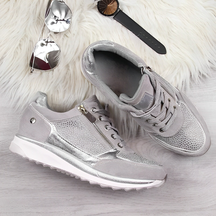 Dame Wedge Sneakers Med Snørebånd - Lynlås I Siden