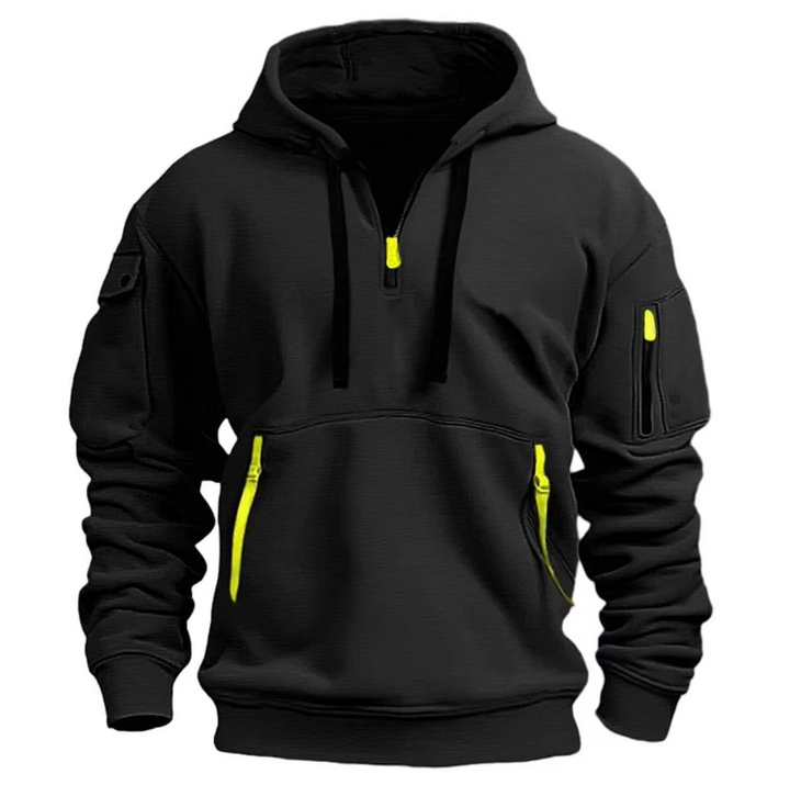 Herre Quarter Zip Hættetrøje - Pullover Sweatshirt Med Flere Lommer