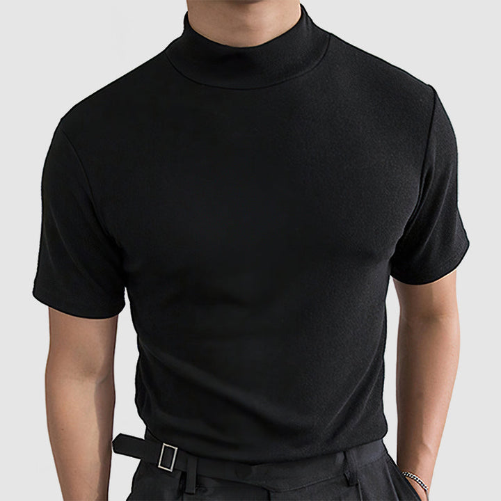 Herre T-Shirt Med Stående Krave - Korte Ærmer