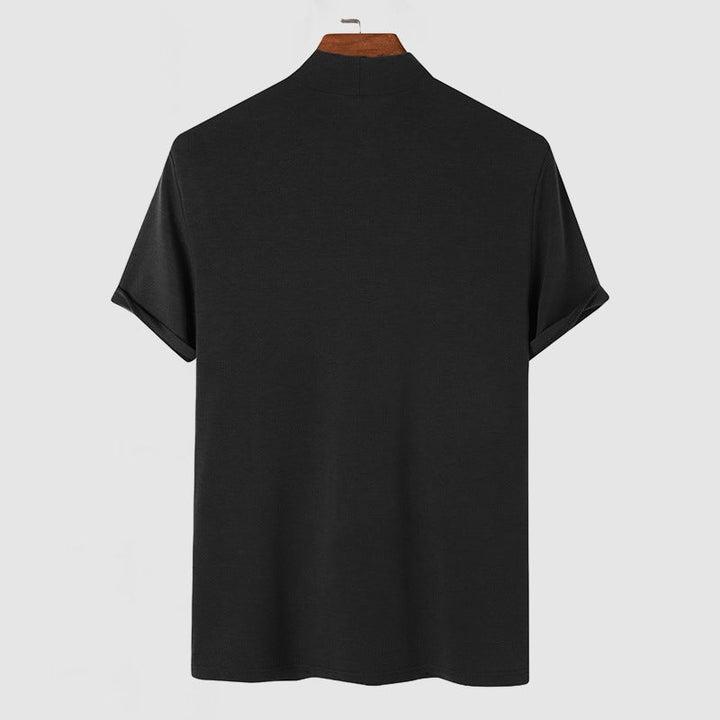 Herre T-Shirt Med Stående Krave - Korte Ærmer