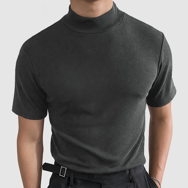 Herre T-Shirt Med Stående Krave - Korte Ærmer