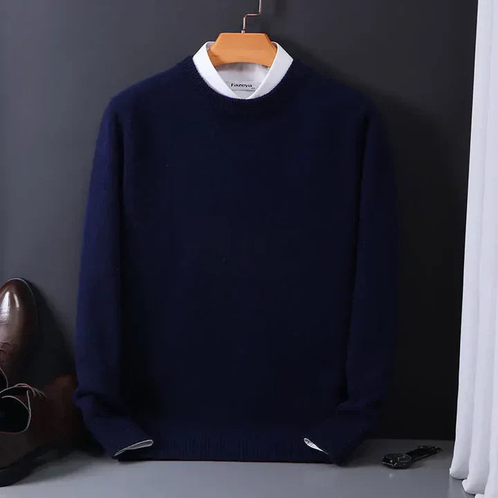 Herre Trøje Med Rund Hals - Pullover Med Ribstrikkede Afslutninger
