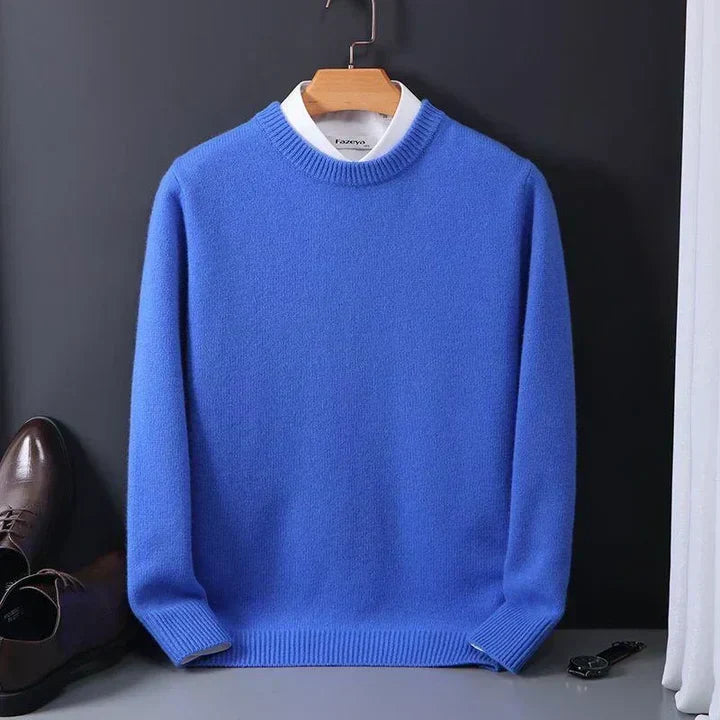 Herre Trøje Med Rund Hals - Pullover Med Ribstrikkede Afslutninger
