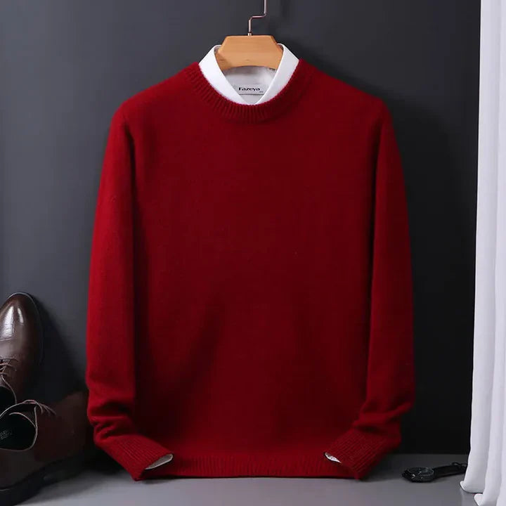 Herre Trøje Med Rund Hals - Pullover Med Ribstrikkede Afslutninger