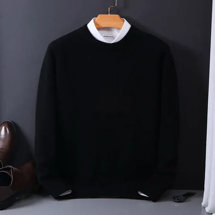 Herre Trøje Med Rund Hals - Pullover Med Ribstrikkede Afslutninger
