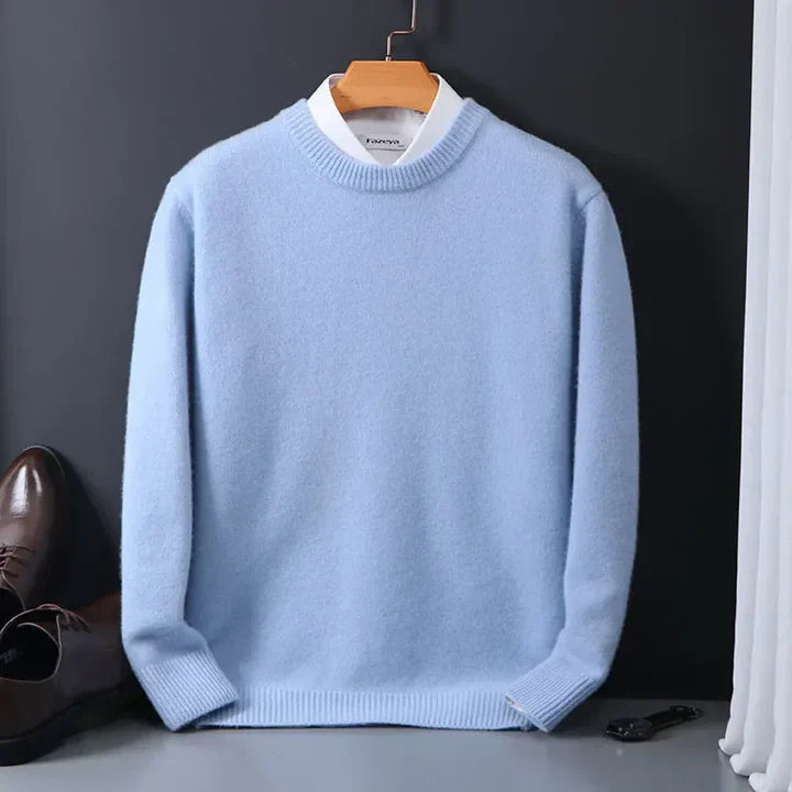 Herre Trøje Med Rund Hals - Pullover Med Ribstrikkede Afslutninger