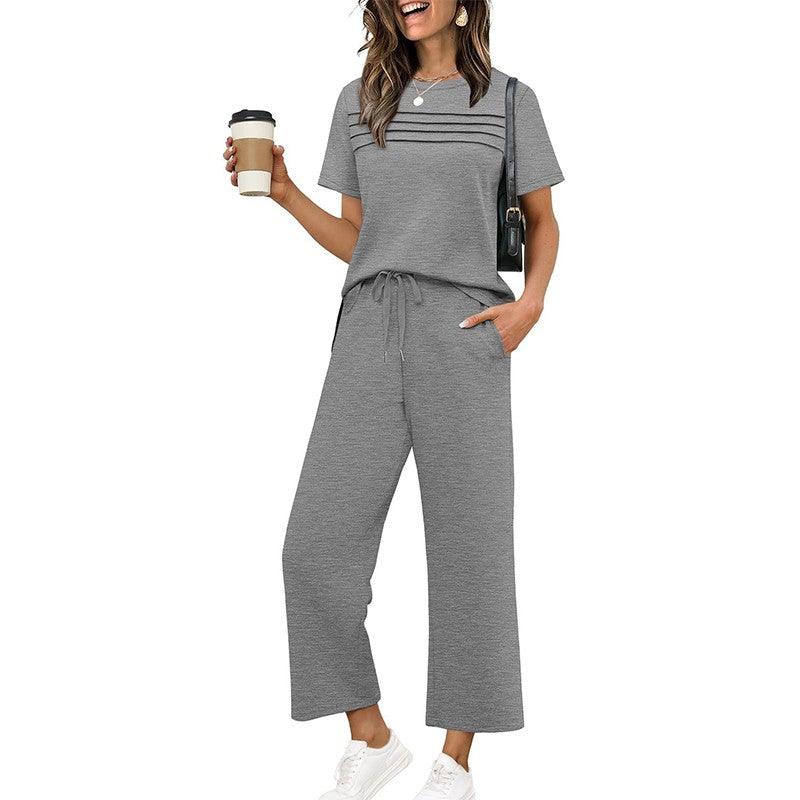 Dame Loungewear-sæt - Kortærmed top og vidbukser