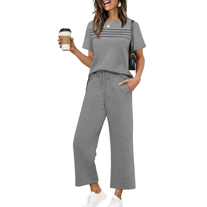 Dame Loungewear-sæt - Kortærmed top og vidbukser