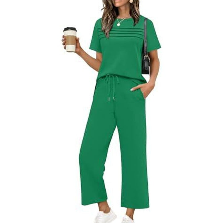 Dame Loungewear-sæt - Kortærmed top og vidbukser