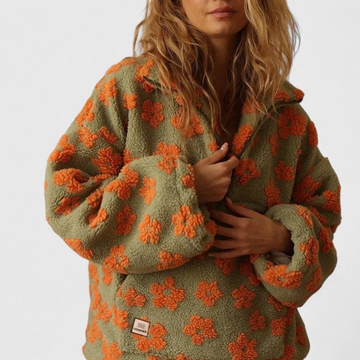 Dames halv-lynlås sweater - blomstermønster