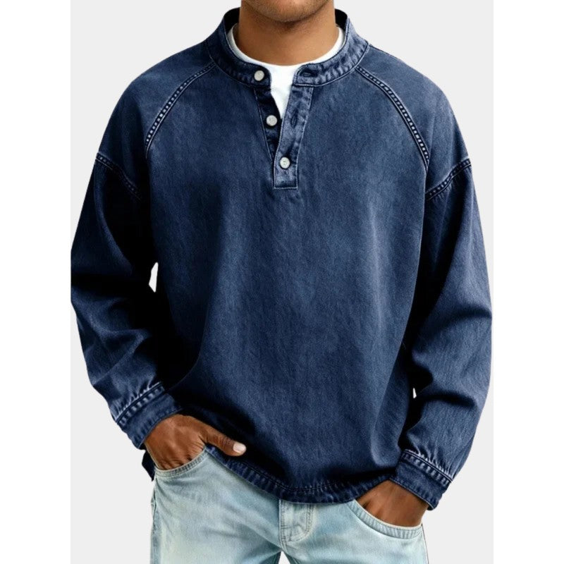 Herre Sweatshirt med Knaplukning - Raglanærmer