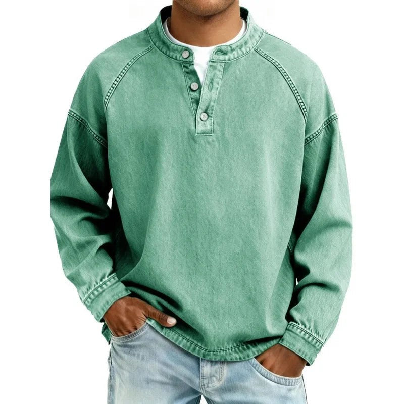 Herre Sweatshirt med Knaplukning - Raglanærmer