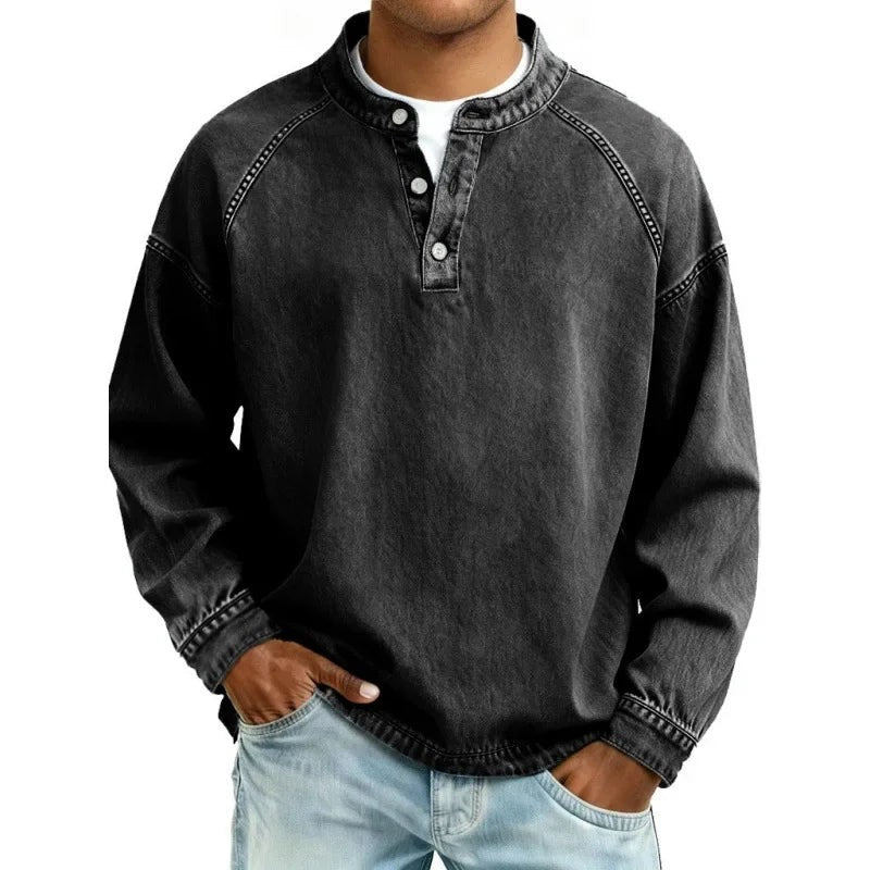 Herre Sweatshirt med Knaplukning - Raglanærmer